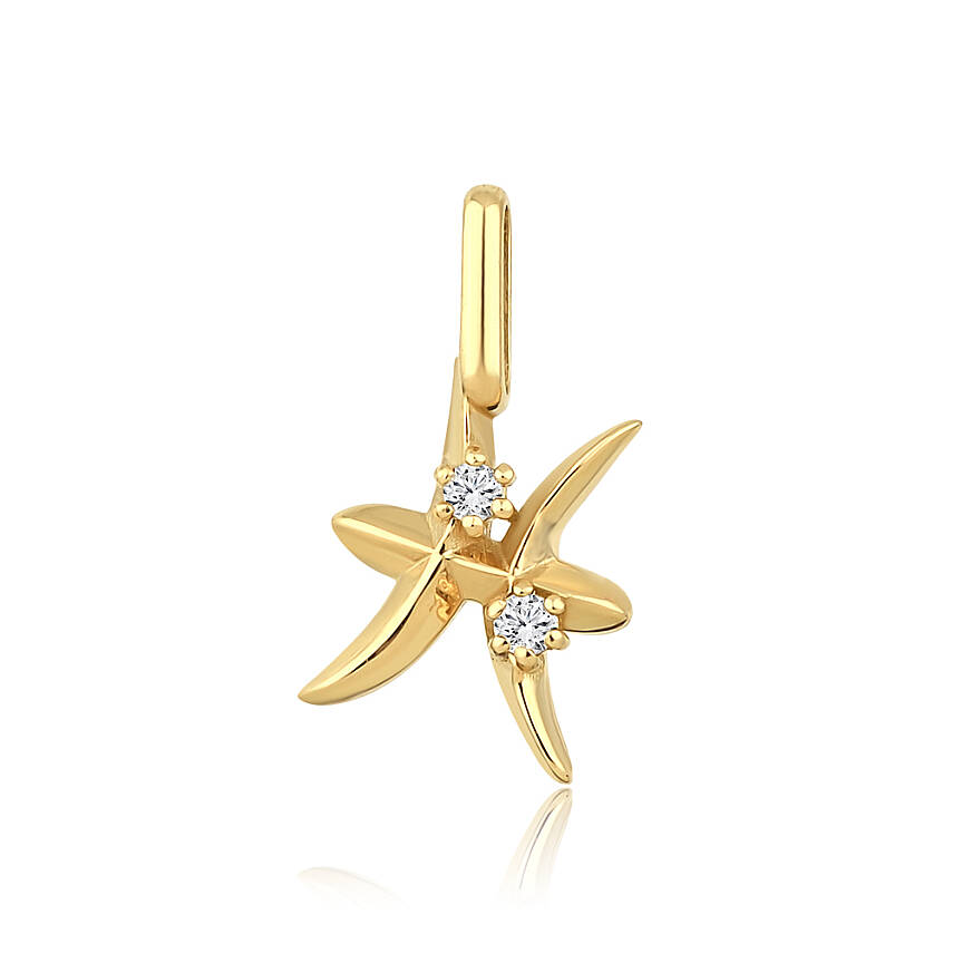 0,03 Karat Pırlantalı Balık Burcu Charm Kolye Ucu - 1