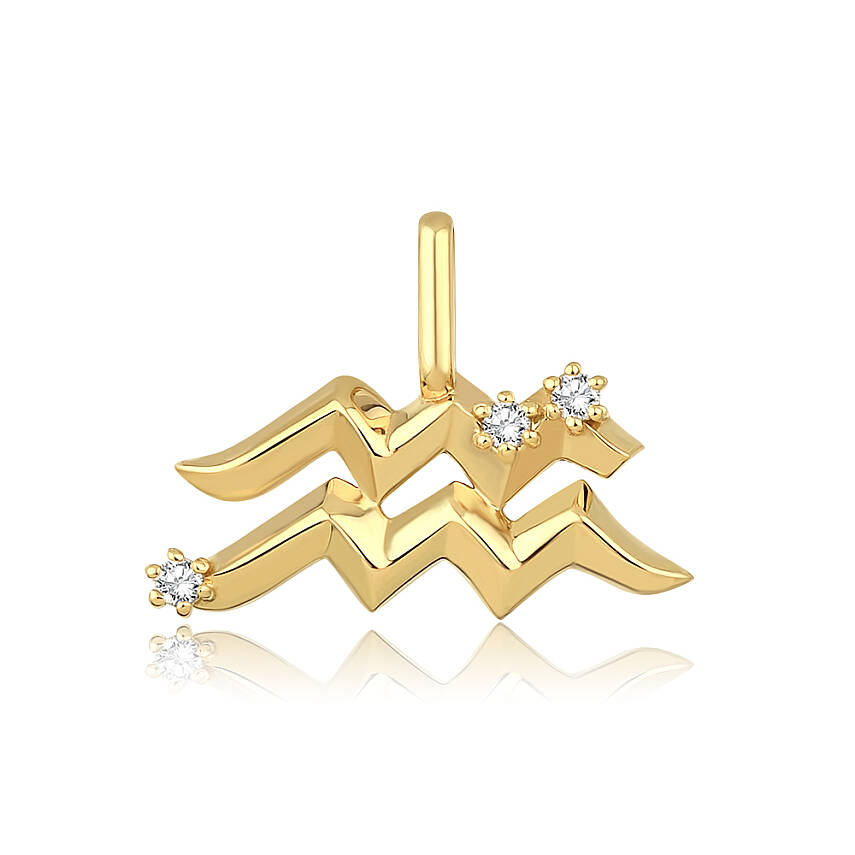 0,04 Karat Pırlantalı Kova Burcu Charm Kolye Ucu - 1