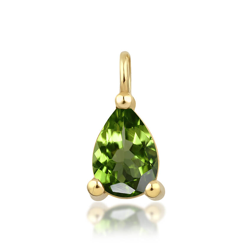 0,34 Karat Ağustos Ayı Doğum Taşı Damla Peridot Charm Kolye Ucu - 1
