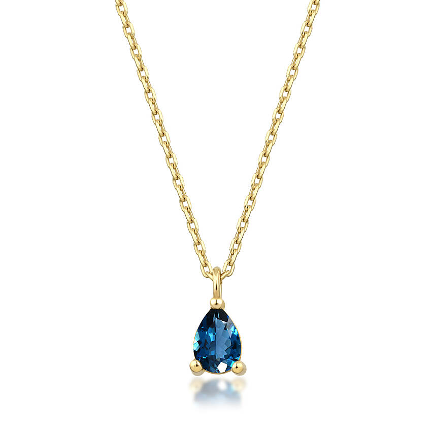 0,34 Karat Aralık Ayı Doğum Taşı Damla Mavi Topaz Charm Kolye Ucu - 2