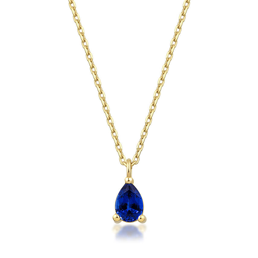 0,34 Karat Eylül Ayı Doğum Taşı Damla Safir Charm Kolye Ucu - 2