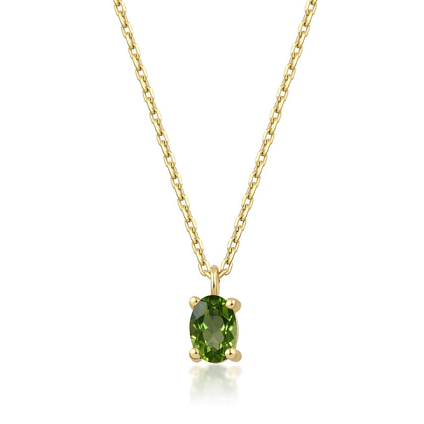 0,43 Karat Ağustos Ayı Doğum Taşı Oval Peridot Charm Kolye Ucu - 2