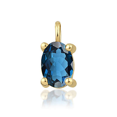 0,43 Karat Aralık Ayı Doğum Taşı Oval Mavi Topaz Charm Kolye Ucu