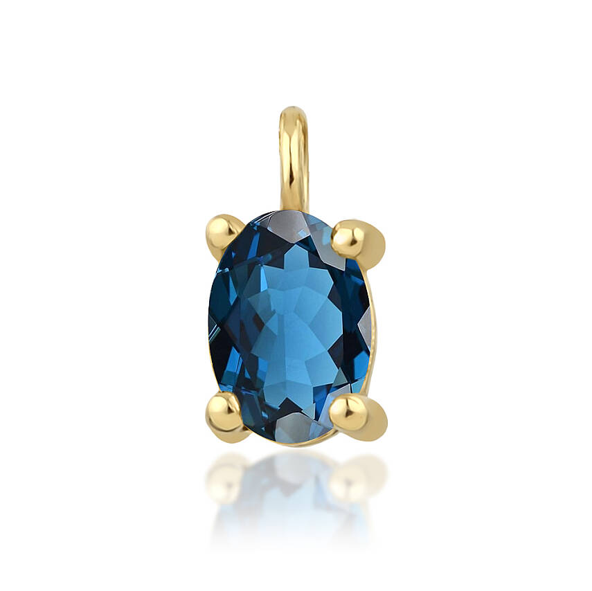 0,43 Karat Aralık Ayı Doğum Taşı Oval Mavi Topaz Charm Kolye Ucu - 1