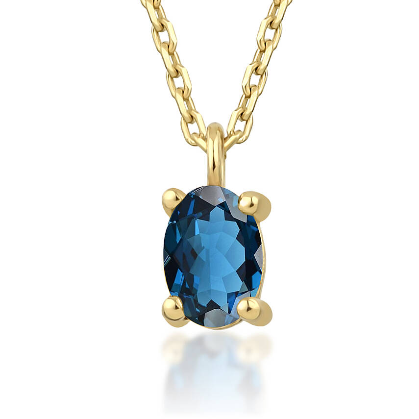 0,43 Karat Aralık Ayı Doğum Taşı Oval Mavi Topaz Kolye - 2