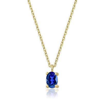 0,43 Karat Eylül Ayı Doğum Taşı Oval Safir Charm Kolye Ucu (1)
