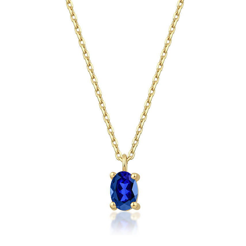 0,43 Karat Eylül Ayı Doğum Taşı Oval Safir Charm Kolye Ucu - 2