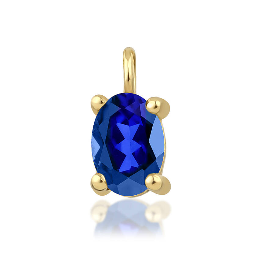 0,43 Karat Eylül Ayı Doğum Taşı Oval Safir Charm Kolye Ucu - 1