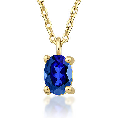 0,43 Karat Eylül Ayı Doğum Taşı Oval Safir Kolye (1)