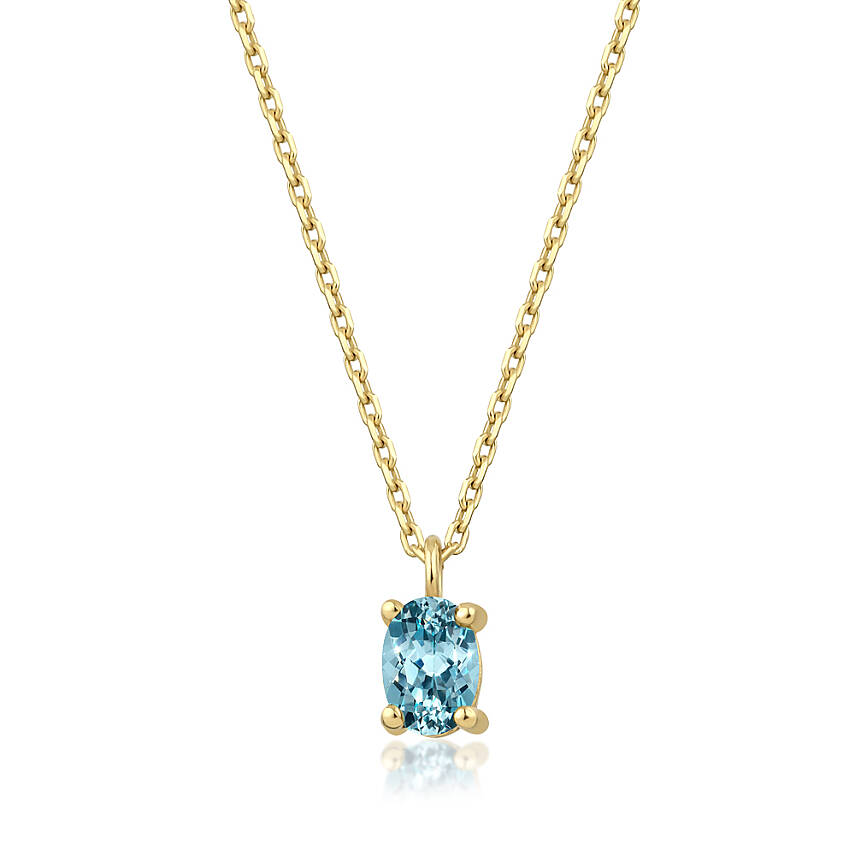 0,43 Karat Mart Ayı Doğum Taşı Oval Akuamarin Charm Kolye Ucu - 2