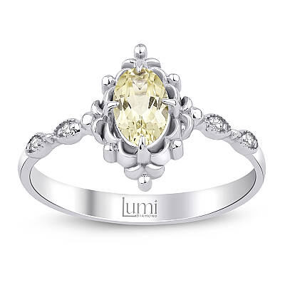 0,45 Karat Oval Limon Kuvars Pırlanta Vintage Yüzük