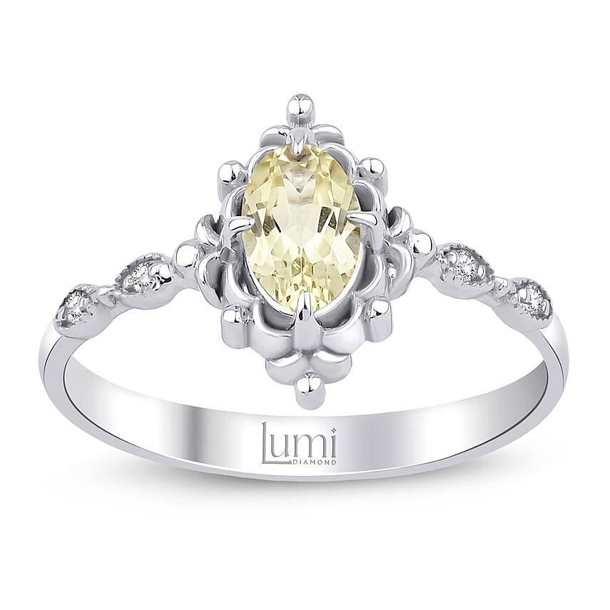 0,45 Karat Oval Limon Kuvars Pırlanta Vintage Yüzük - 1