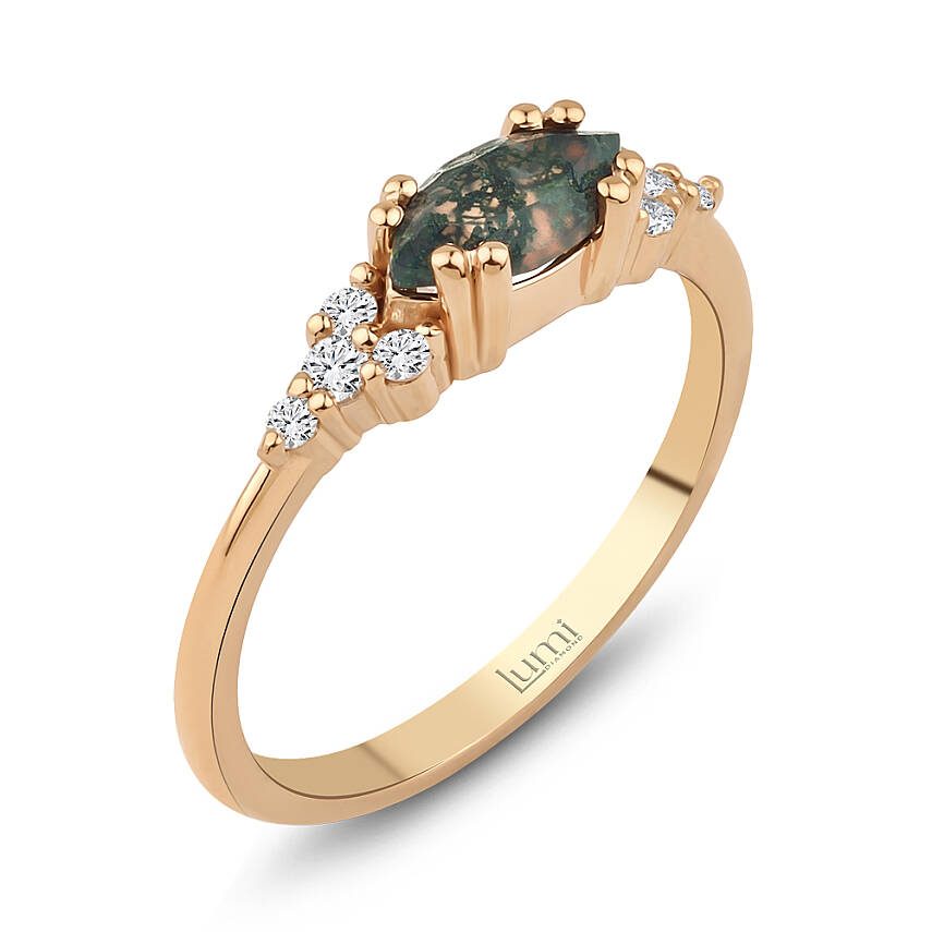 0,57 Karat Moss Agate Taşlı Pırlanta Yüzük - 2