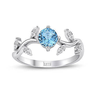 0,80 Karat Tasarım Mavi Topaz Pırlanta Yüzük