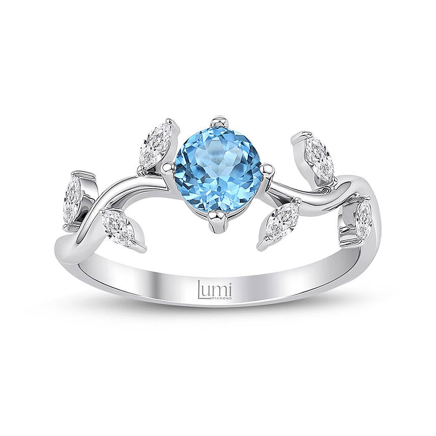 0,80 Karat Tasarım Mavi Topaz Pırlanta Yüzük - 1