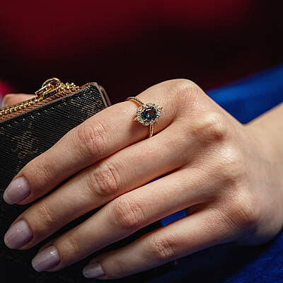0,83 Karat London Blue Topaz Pırlanta Tasarım Yüzük - 3