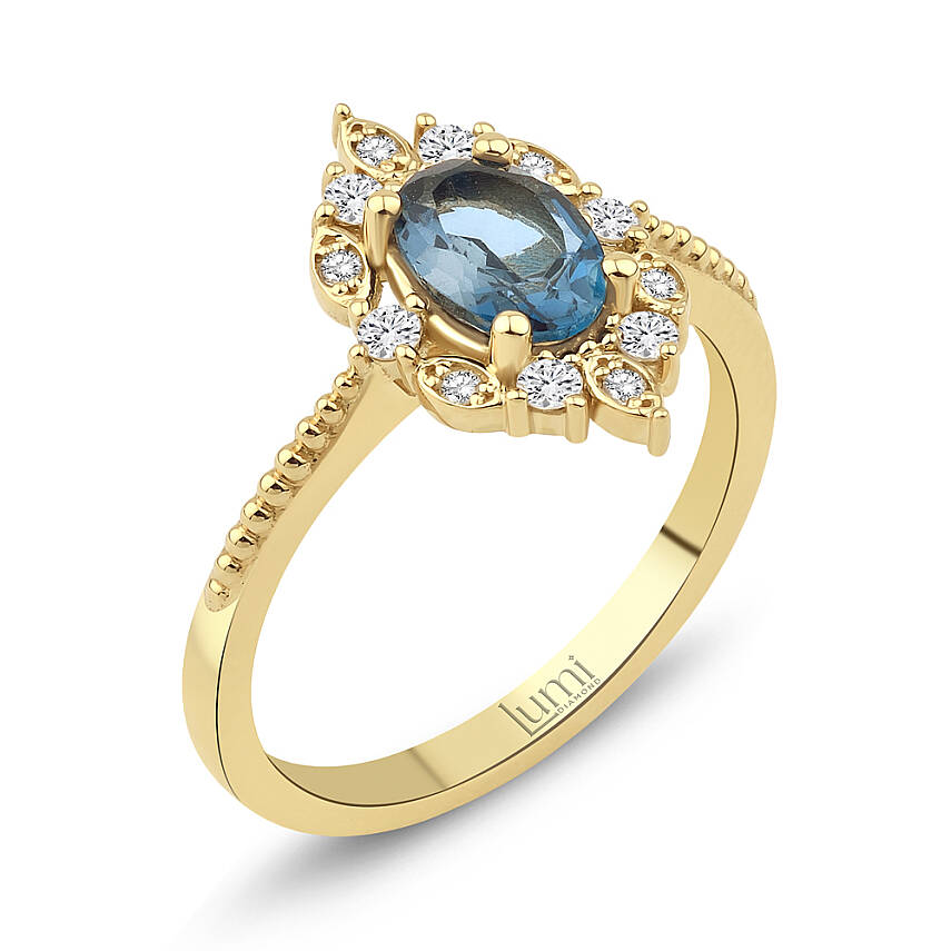 0,83 Karat London Blue Topaz Pırlanta Tasarım Yüzük - 2