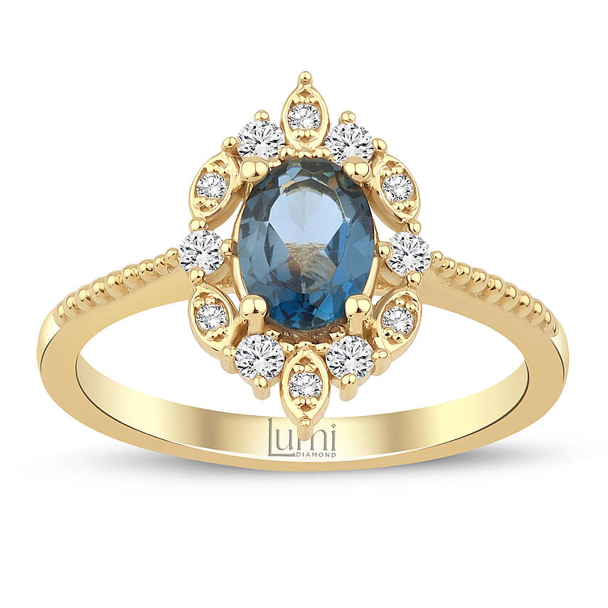 0,83 Karat London Blue Topaz Pırlanta Tasarım Yüzük - 1