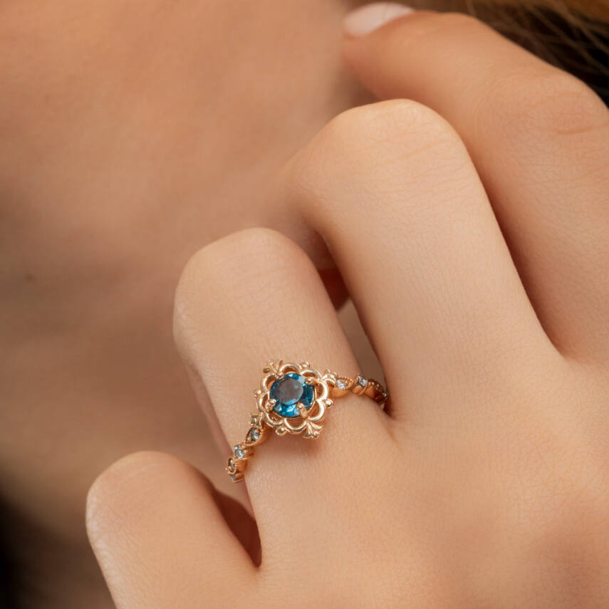 1,06 Karat Safir Pırlanta Vintage Yüzük - 3