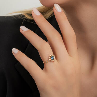 1,06 Karat Safir Pırlanta Vintage Yüzük - 4