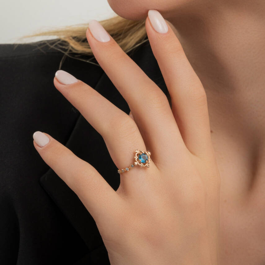 1,06 Karat Safir Pırlanta Vintage Yüzük - 4