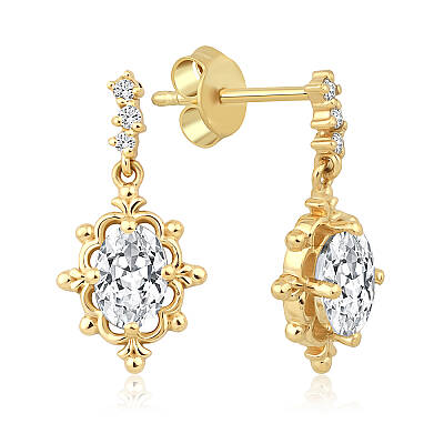 1,13 Karat Oval Tanzanit Vintage Pırlanta Küpe