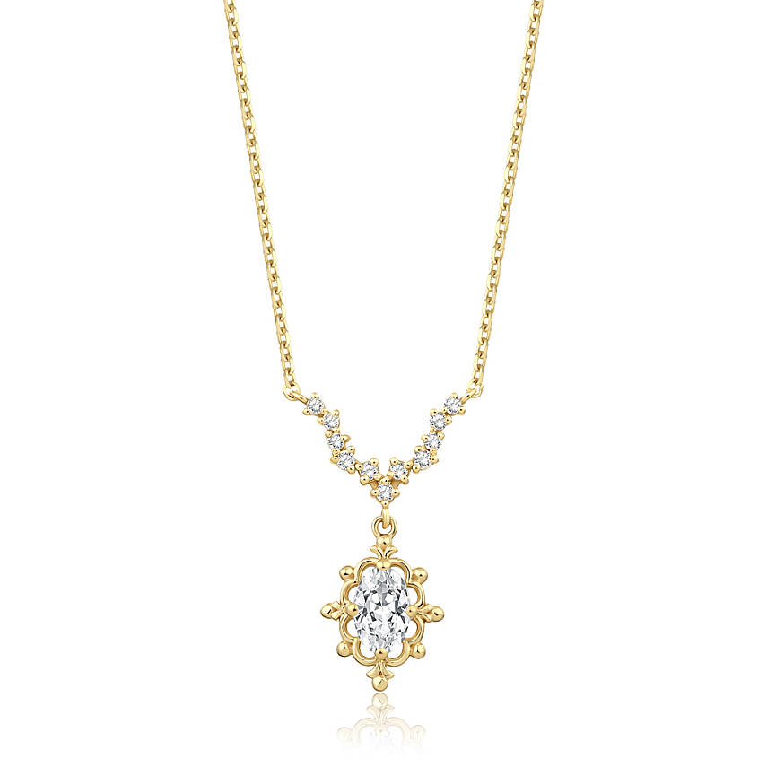 O,60 Karat Oval Tanzanit Vintage Pırlanta Kolye - 1